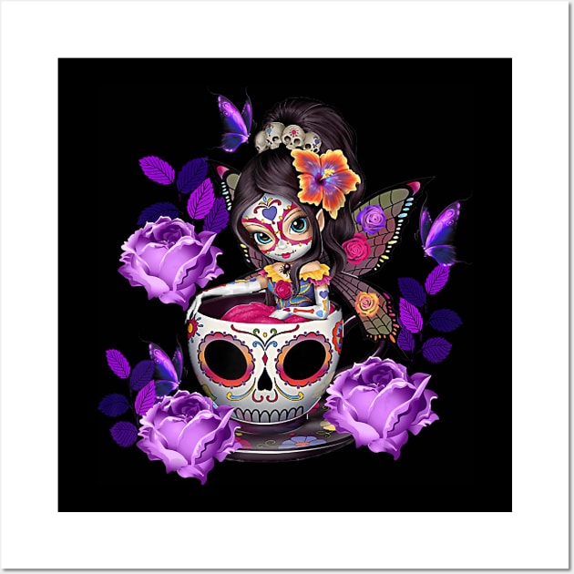 Sugar Skull Angel Fairy Purple Rose Coffee Halloween Costume Wall Art by jrgenbode